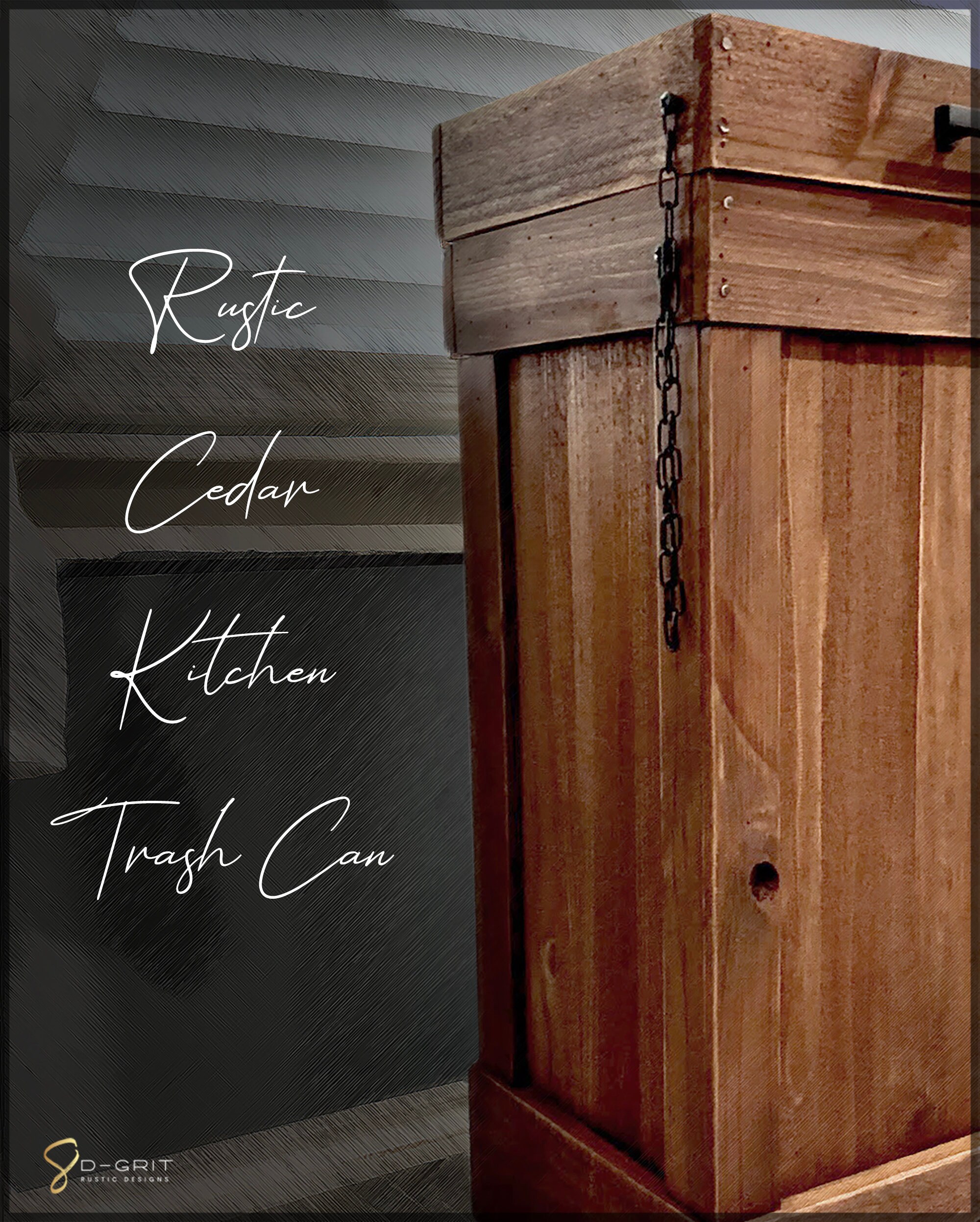 13 Gallon Rustic Kitchen Trash Can, Wood Trash Can, Wood ...