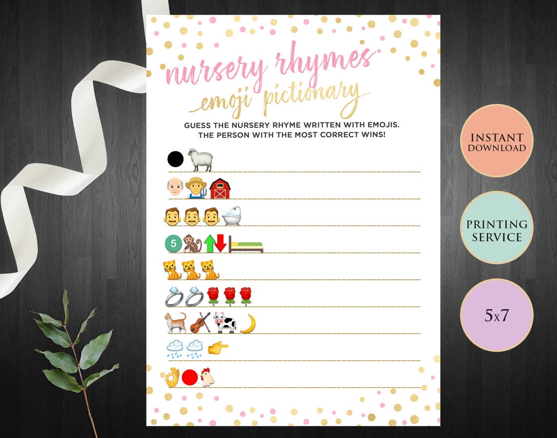 Nursery Rhymes Emoji Baby Shower Game Printable Template Fun | Etsy