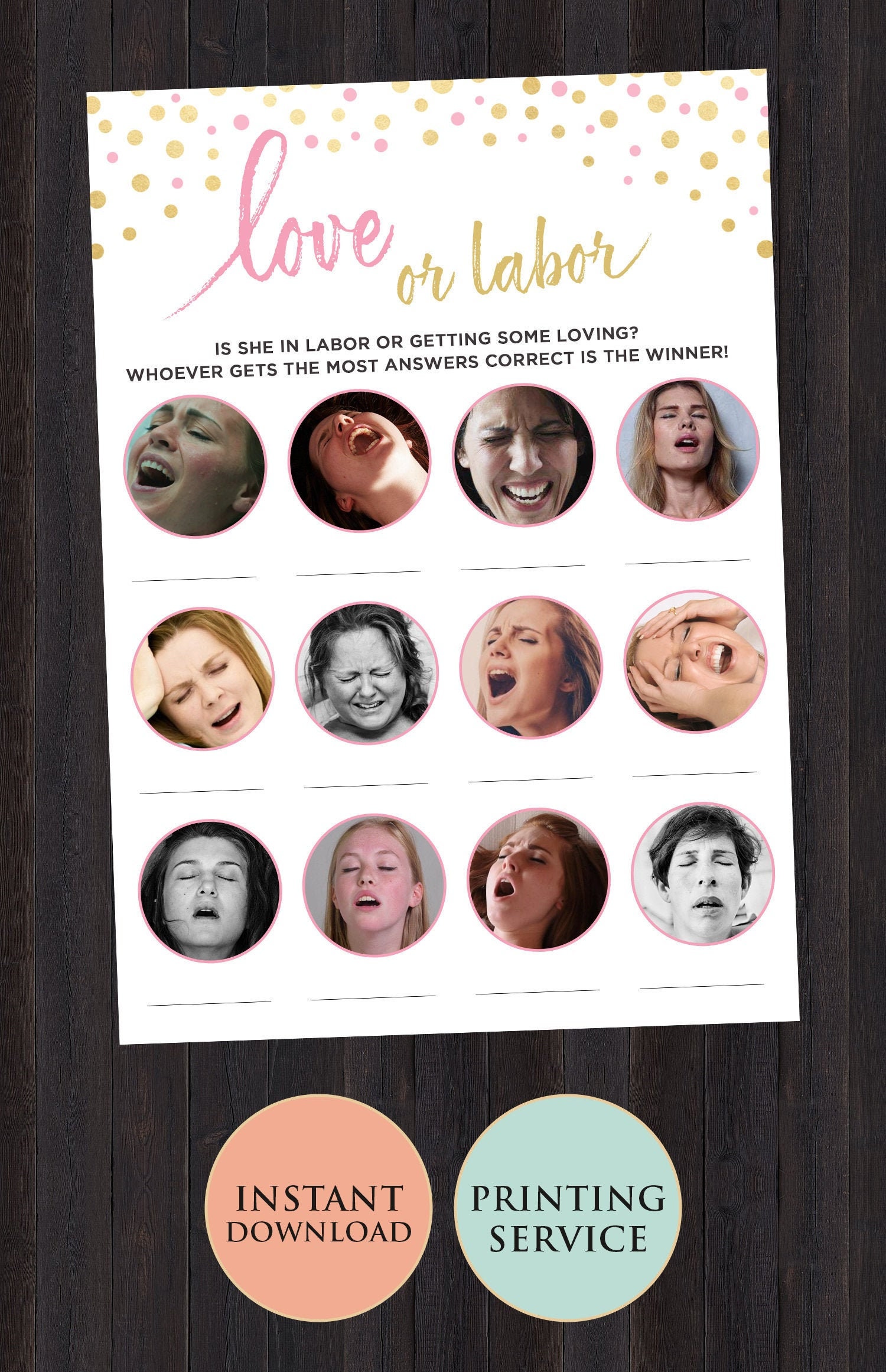 Love Or Labor Baby Shower Game Printable