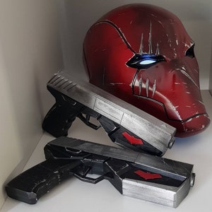 Redhood (inspired) raw 3d print, weathered and battle damaged & 2 prop pistols