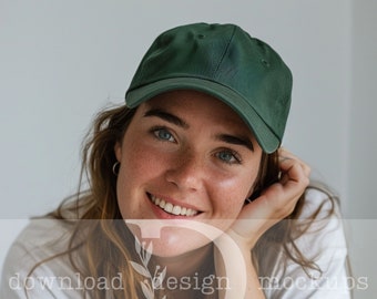 Otto Ball Cap Mockup for Baseball Caps Dark green Baseball Cap Mockup Green Ball Cap Mockups for Hats, Low Profile Cap Mockups Women&#39;s Hats