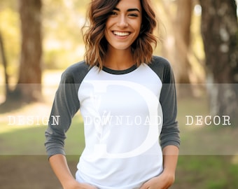 Raglan Bella and Canvas 3200 Mockup White/Ashphalt 3/4 Baseball Tee Mockups 3200 POD Mocks BC 3200 White Dark Grey Sleeves Bella Canvas 3200
