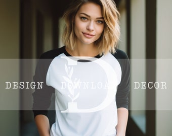 Raglan Bella and Canvas 3200 Mockup White/Black 3/4 Baseball Tee Mockups 3200 POD Mocks BC 3200 White Black Sleeves Bella Canvas 3200 Mocks