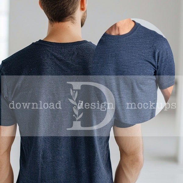 Heather Navy Bella and Canvas 3001 Male Mockups, Fathers Day Shirt Mockups, Heather Navy Man Mockup, Dad Mockups, Grandpa Mockups,Back Front