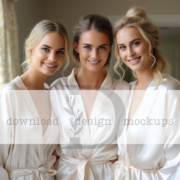 Bachelorette Party Girl Group Mockup for Satin Robe | Towel City TC054 White Printful Mock Wedding Morning Bride Mockup Bridal Party Mocks