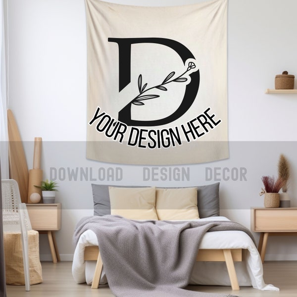 White Tapestry Mockup Generic Wall Tapestry Mock White Base Minimal Room Mockup Printed Wall Tapestry Mocks Generic Brand Wall Mocks for POD