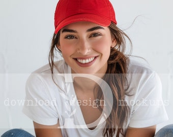 Otto Ball Cap Mockup for Baseball Caps Red Baseball Cap Mockup Red Ball Cap Mockups for Hats, Low Profile Cap Mockups Women&#39;s Hats