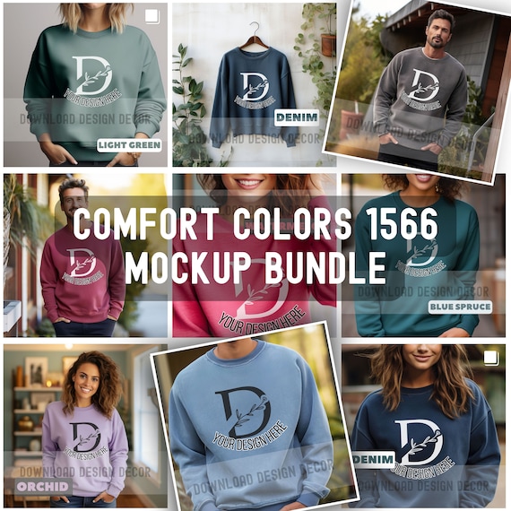 Comfort Colours 1566 Mockup Bundle for Comfort Colors Closeup Lifestyle and Hanging MockUps Sweater Mockup Bundle Popular POD Colours Mocks