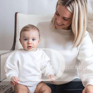 Mommy and Me White Gildan 18000 Sweatshirt Mockup for Matching Shirts, Gildan 18000 Mom and Daughter Gildan White 18000B White Crewneck Kids