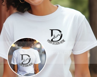 White Front and Back View Bella and Canvas 3001 Diverse Mockup Bella 3001 Back View White Womens MockTeacher Shirt Best White Two Tee Views