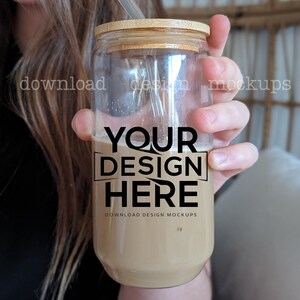 16oz Glass Can Mockup, Clear Glass Beer Can Mock-up, Libbey Glass Mockup, Boho Glass Can Mock up, Product Mockup, Glass Tumbler Mockup