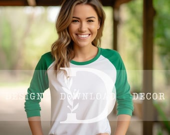 Raglan Bella and Canvas 3200 Mockup White/Kelly Green 3/4 Baseball Tee Mockups 3200 POD Mocks BC 3200 White Green Bella Canvas 3200 Mocks