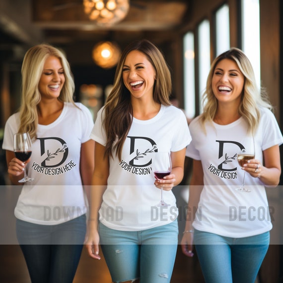 Bachelorette Party Girl Group Mockup for Bella and Canvas 3001 White Tshirt Mock Up Girls NIght Out Mockup Group Mocks Lifestyle Mockup Tee