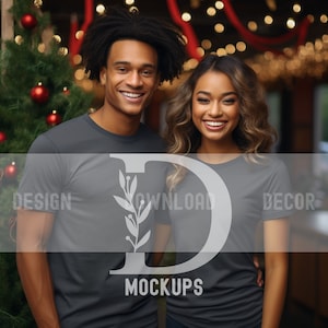 Christmas Mockups for Couples Asphalt Bella and Canvas 3001 His & Her Tshirt Mocks for POD Holiday Mockup Winter Designs Cute Couples