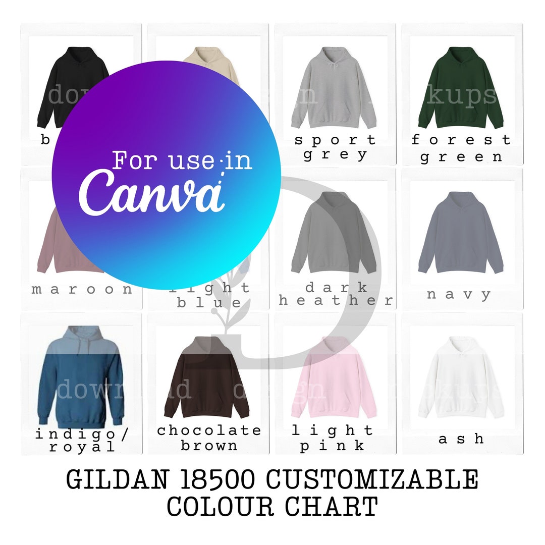 Gildan 18500 Colour Chart Template for Canva Customizable Shirt Colours Gildan 18500 Colour Chart Template for Canva Customizable Shirt Colours