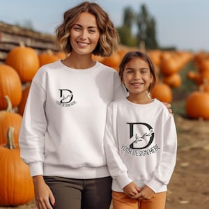 Mommy and Me Gildan 18000 Fall Mockup for Mom and Daughter Halloween Shirt Mock White Gildan Group Mocks for Family Sweater Lifestyle Jpeg