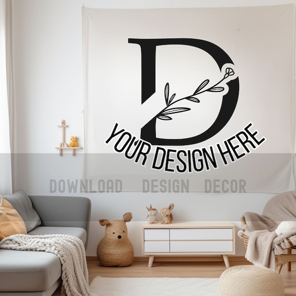 White Tapestry Mockup Generic Wall Tapestry Mock White Base Minimal Room Mockup Printed Wall Tapestry Mocks Generic Brand Wall Mocks for POD