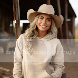 Sand Gildan 18500 Hooded Sweatshirt Mockup Country Lifestyle Mockup Ranch Niche Related Mockup Sand Beige Sweater Gildan 18500 Mockup