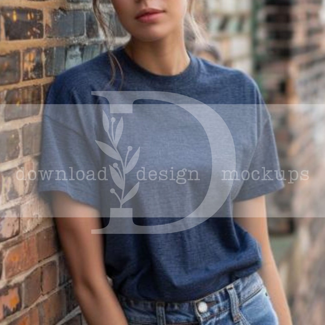 Heather Navy Bella and Canvas 3001 Tshirt Mockup Streetwear Themed ...