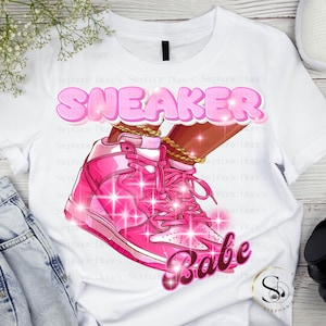 Pink White Sneaker Babe PNG, Sneaker Sublimation Design, Sneaker-head Download, Sublimate Clipart, Digital Art for T-Shirts, & More