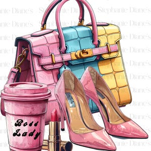 Pink Boss Lady sublimation, cartoon style clipart, boss lady collection, fashion clipart, instant download, pink, Boss Lady, Fashion, PNG