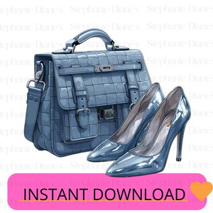 Blue Gray-ish Fashion Clipart| Designer Handbag and Heels PNG|High Heel Shoe andPurse Sublimation|Glam Style Printable Art| Instant Download
