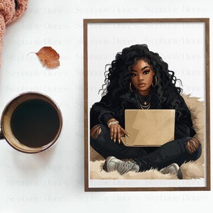 PNG Fashion Girl Sublimation Clipart,Girl Boss,Clipart, Boss Lady PNG Black Girl, Crafts, Journals, Cards, Curly Hair, PNG, Instant Download