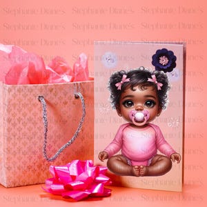 Cute Baby Girl PNG with Pacifier | Brown Skin Toddler Clipart | Afrocentric Baby Shower Sublimation | Pink Outfit Digital Download |DIY Gift
