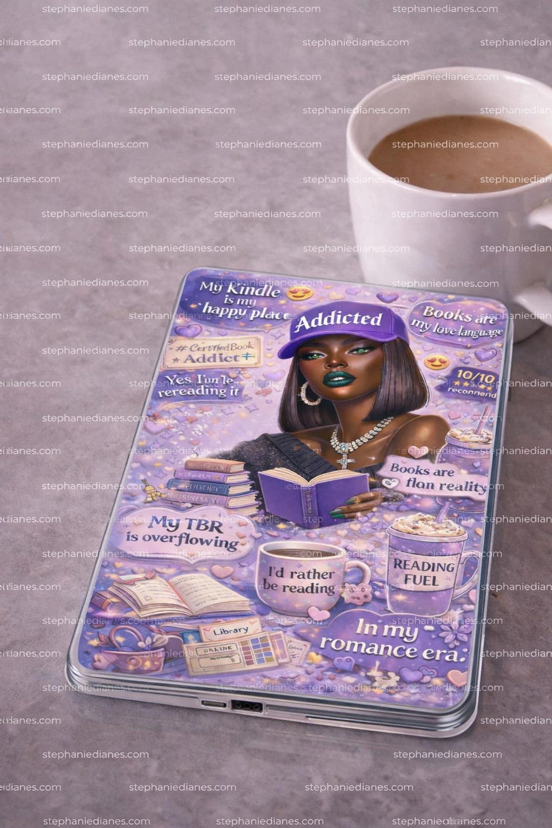 Black Girl Book Lover Kindle Insert PNG Reading Aesthetic Purple ...