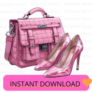 Pink Fashion Clipart| Designer Handbag and Heels PNG|High Heel Shoe andPurse Sublimation|Glam Style Printable Art| Instant Download