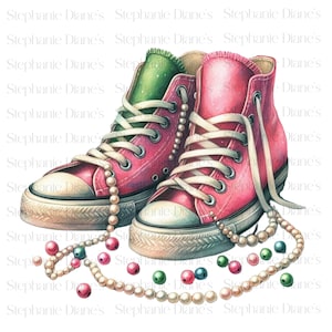 Pink & Green Pearl Sneakers PNG Sublimation Design Download, Sneaker,Cartoon Style Design sublimate designs download, PNG