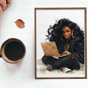 PNG Fashion Girl Sublimation Clipart,Girl Boss,Clipart, Boss Lady PNG Black Girl, Crafts, Journals, Cards, Curly Hair, PNG, Instant Download