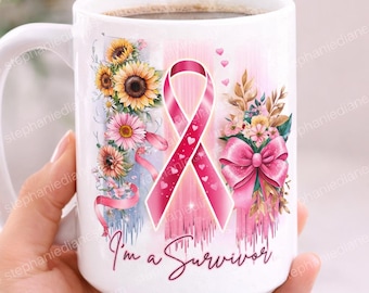 Breast Cancer Survivor PNG Bundle | Pink Ribbon Floral Watercolor Designs (2 Digital Downloads)