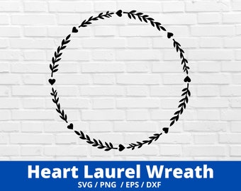 Floral Heart Wreath Svg, Heart Laurel Wreath Svg, Cut Files