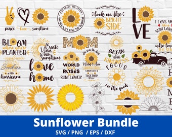 30 Sunflower svg bundle, Sunflower svg, half sunflower svg, sunflower monogram svg, sunflower quote svg, Cricut, Commercial use Cut files