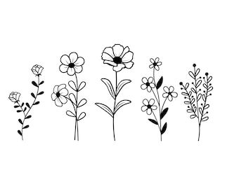 Flores silvestres svg, Floral svg, Flor silvestre svg, boceto de flores svg, cricut y silueta, Descarga instantánea