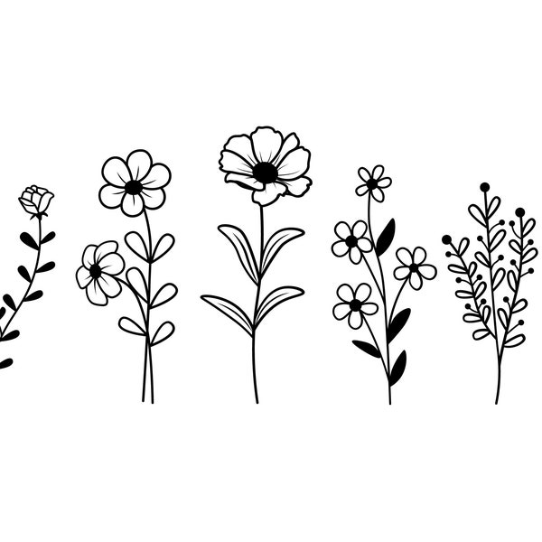 Wildflowers svg, Floral svg, Wild flower svg, flower sketch svg, cricut and silhouette, Instant Download