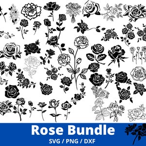 Puede incluir: Una gran colecci&oacute;n de ilustraciones de siluetas de rosas en blanco y negro. Las rosas son de varios estilos y tama&ntilde;os, incluyendo rosas individuales, capullos de rosas y ramos de rosas. Las ilustraciones son perfectas para manualidades, scrapbooking y otros proyectos creativos.