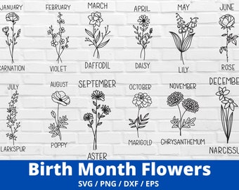 Birth Month Flower Bouquet Svg Bundle, Birth Month Flower Png, Flower Svg, Floral Svg, Birth flower, flowers tattoo svg