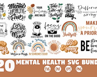 Mental health svg bundle, positive quote svg bundle, inspirational quotes bundle svg, self love svg, motivational quotes, boho svg png