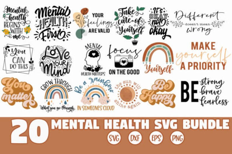 Mental Health Svg Bundle, Positive Quote Svg Bundle, Inspirational ...