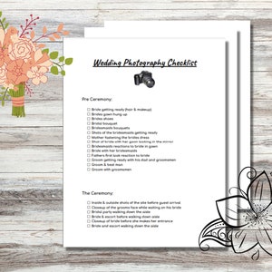 Editable Wedding Photography Checklist, Photographer Form, Printable Wedding Photography Shot List, Instant Download