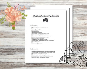Editable Wedding Photography Checklist, Photographer Form, Printable Wedding Photography Shot List, Instant Download