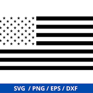 May include: Black and white image of the American flag. The flag has 13 horizontal stripes, alternating red and white, and a blue rectangle in the upper left corner with 50 white stars.