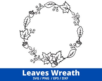 Wreath SVG cut file, Fall Wreath, Flourish Svg for Cricut & Silhouette, Branch Svg, Leaves clipart