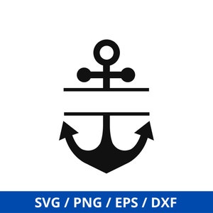 May include: Black and white anchor with a space for a name or initials. The anchor is a nautical symbol and can be used for a variety of purposes, such as a logo, a design element, or a decorative item.