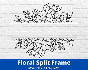 Floral Split Frame SVG,Frame,Floral Frame Svg,Wildflower,Split monogram,Wedding,Leaves,Name,DXF,Daisy,PNG,Cricut,Silhouette, Commercial Use