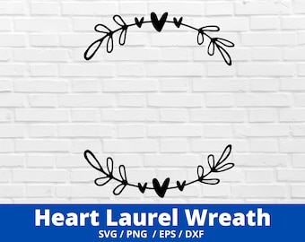 Heart Laurel Wreath Svg, Floral Heart Wreath,  Heart Laurel Wreath Png, cut file