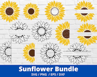 Sunflower SVG Bundle, Sunflower SVG, Flower SVG, Monogram Svg, Half Sunflower Svg, Sunflower Svg File, Distressed Sunflower, Cricut Cut File