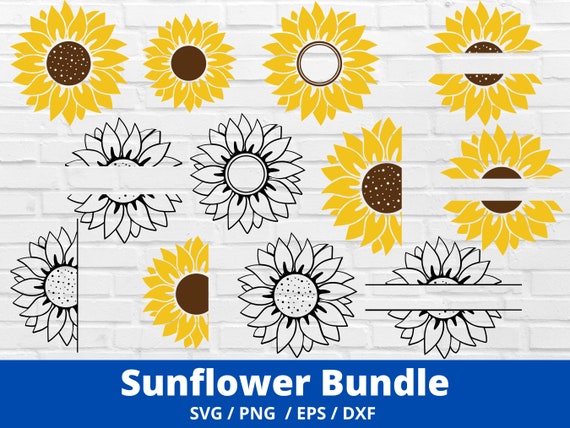 Sunflower SVG Bundle, Sunflower SVG, Flower SVG, Monogram Svg, Half Sunflower Svg, Sunflower Svg File, Distressed Sunflower, Cricut Cut File